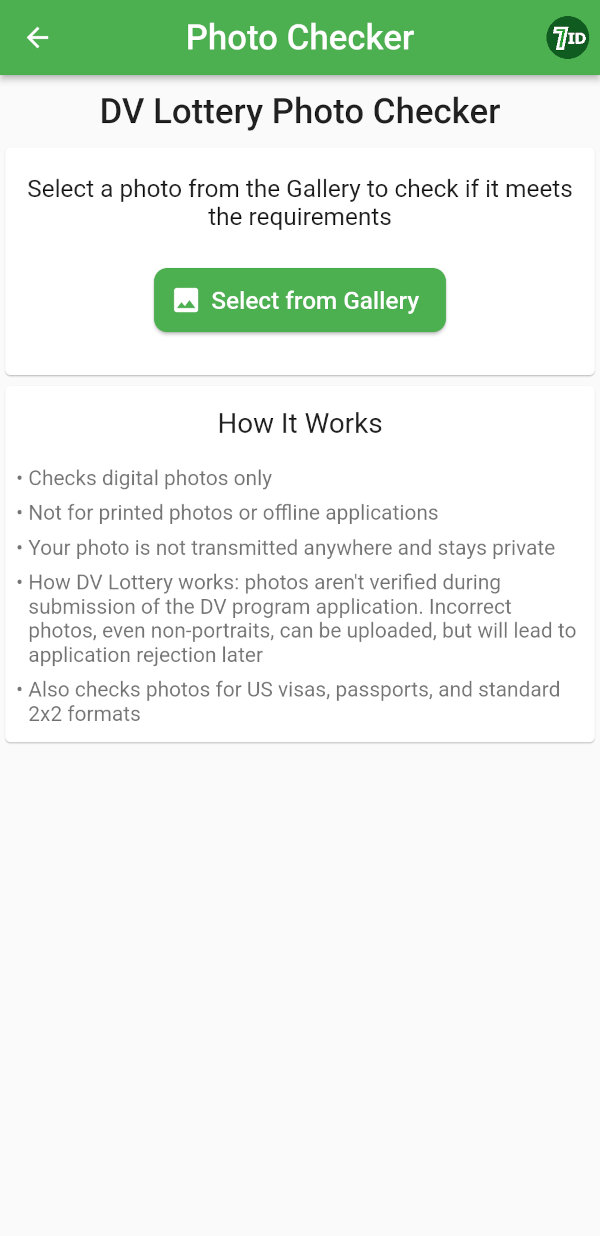 7ID DV Program photo checker - kung paano mag-load ng larawan